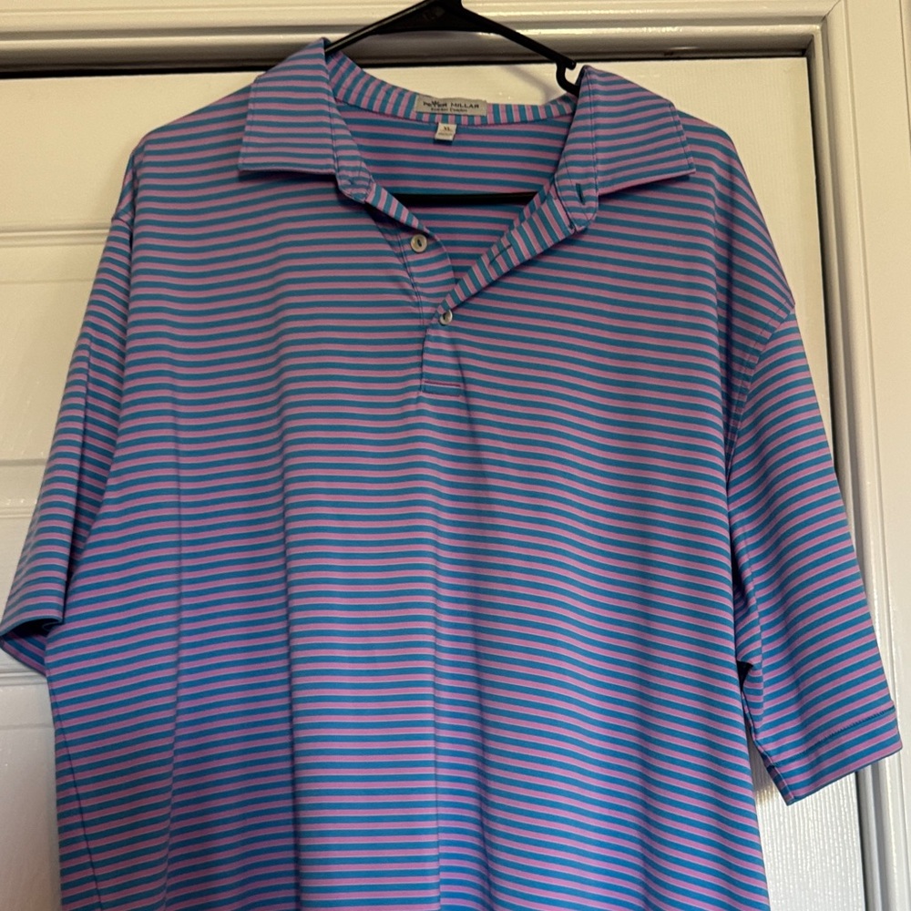 Peter Millar Collection Blue and Pink Polo Shirt XL